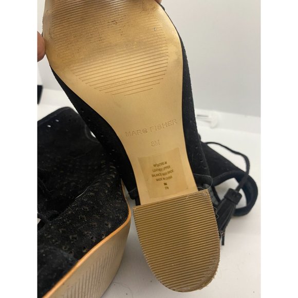 EUC Marc Fischer Black Block heel and toe Suede Lace Up Heels Sz8M - Picture 6 of 6